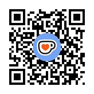Auto-generated description: A QR code featuring a small blue coffee cup icon with a red heart in the center.|150