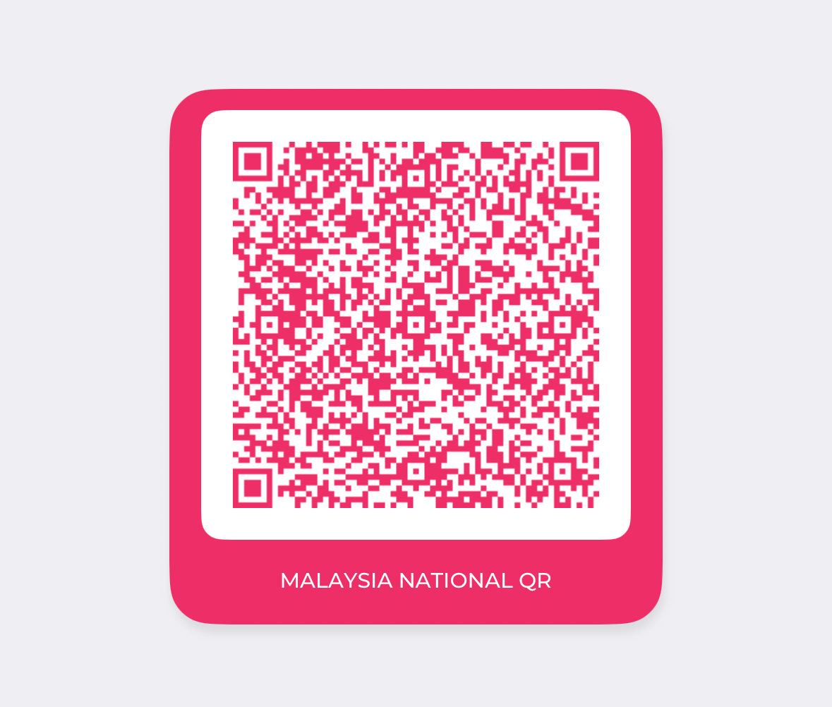 Auto-generated description: A pink QR code labeled Malaysia National QR is displayed on a white background.|150